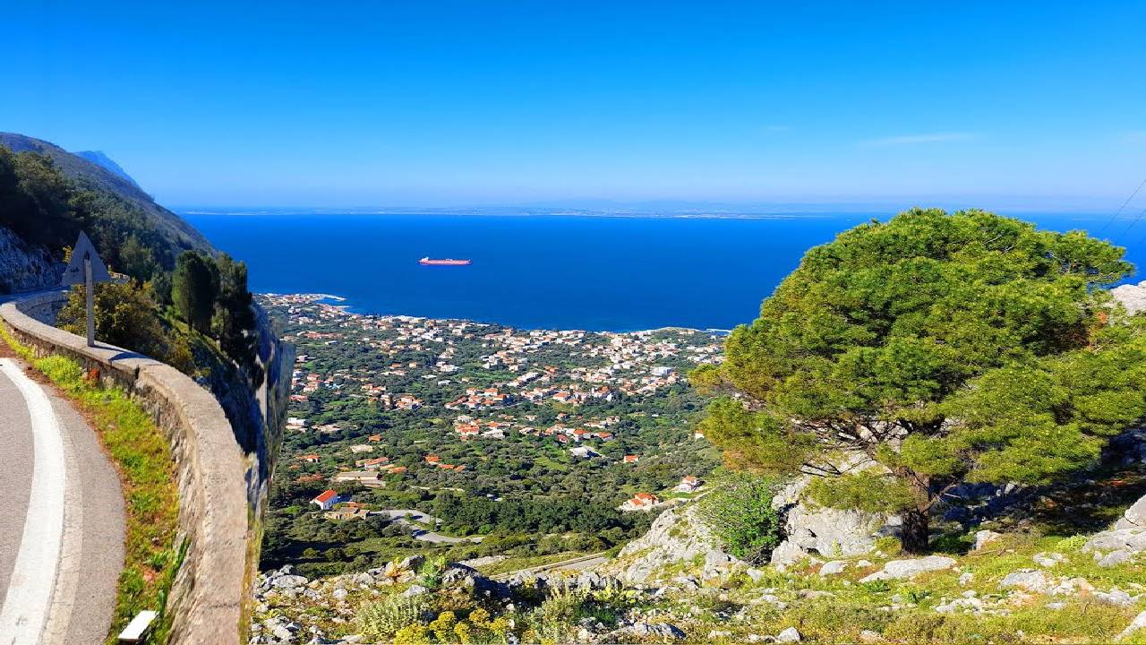 4K Beautiful Landscape | 13 km Cycling from a Mountain Road (600 m high) to a Road by the Sea