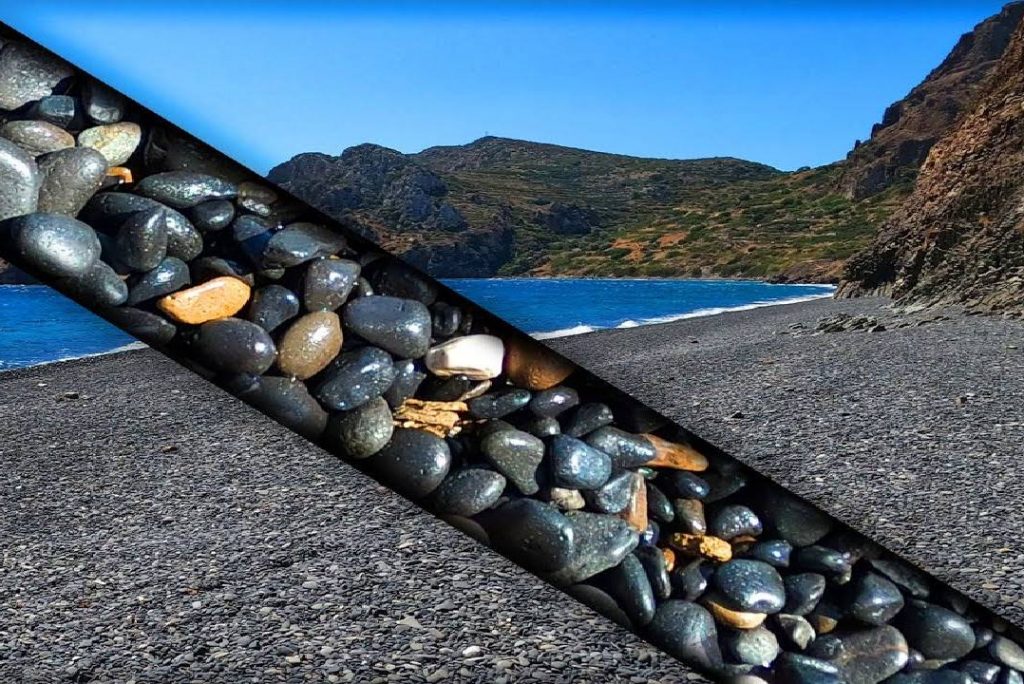 4k Sound of Walking on a Beach with Black Pebbles by the Rough Blue Sea